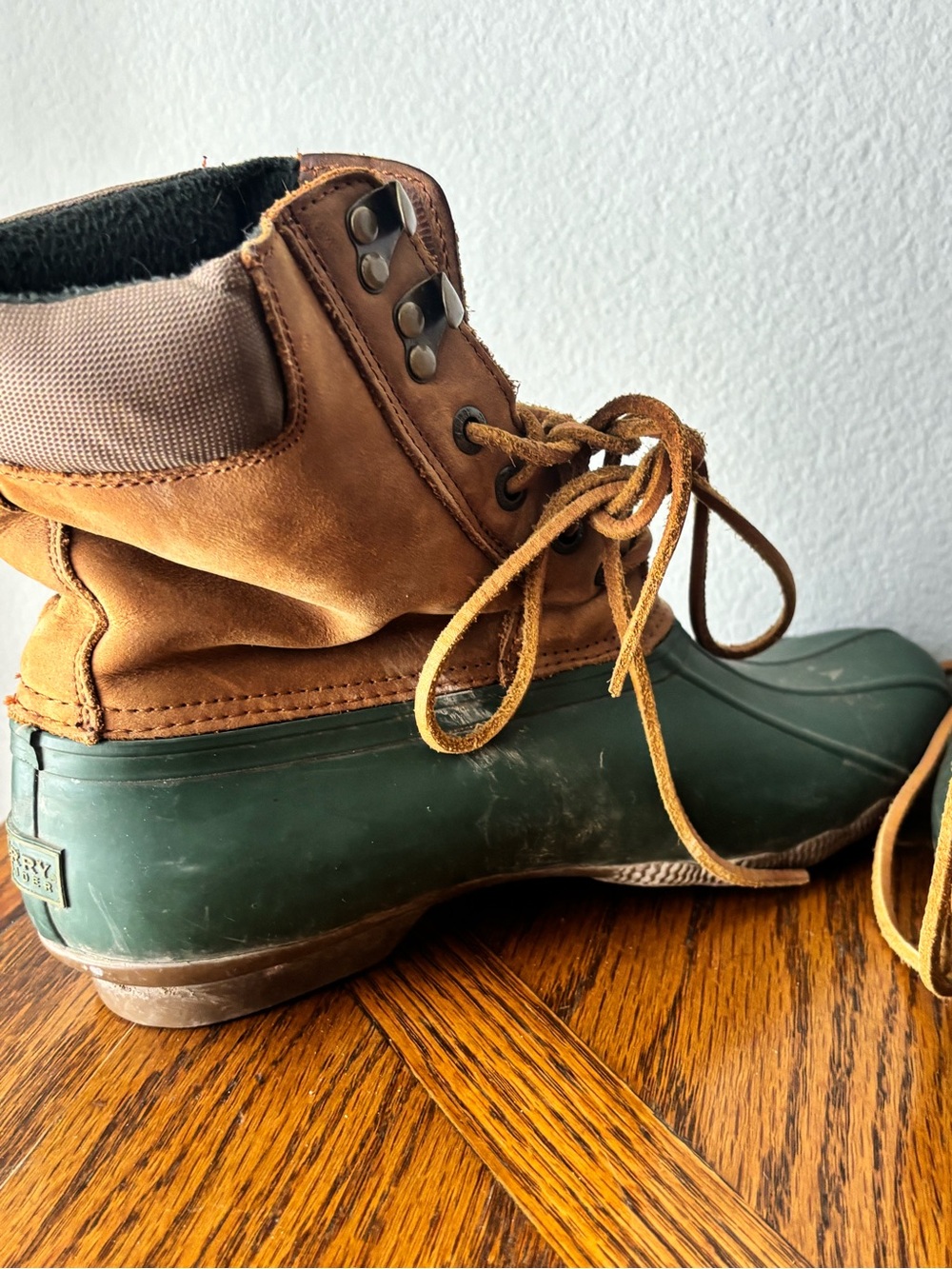 Women’s Two-Tone Green and Brown Waterproof Duck Boots - Picture 4 of 6